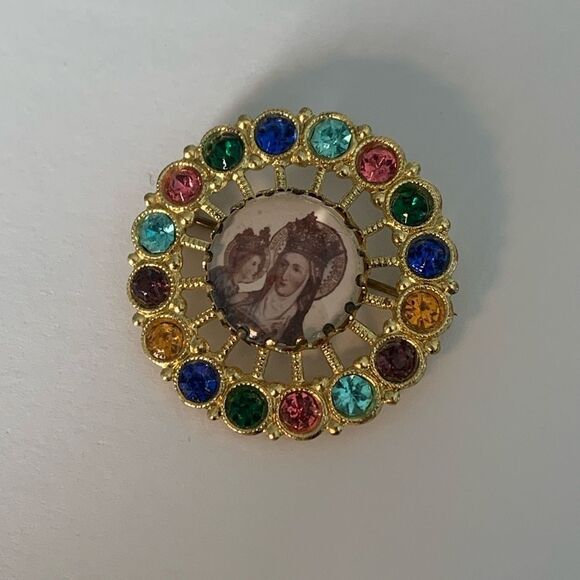 Vintage Saintly Bejewelled Medallion Brooch - Picture 8 of 10